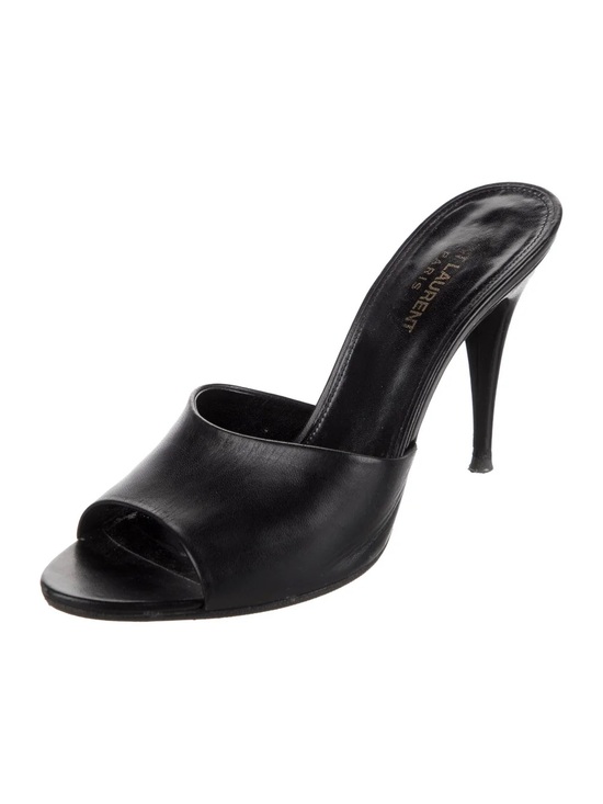 Saint Laurent Shoes - Saint Laurent Black Leather Slide Heels – Size 38
